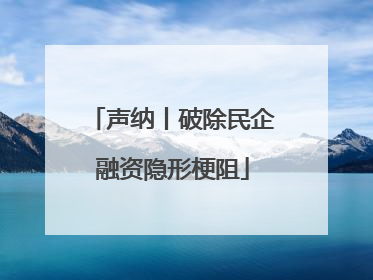 声纳丨破除民企融资隐形梗阻