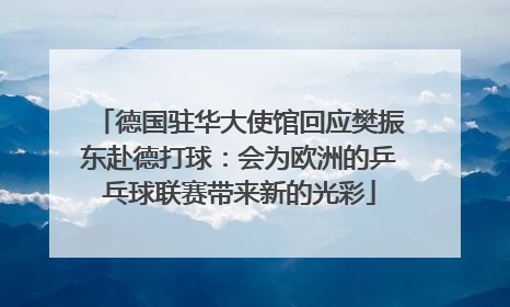 德国驻华大使馆回应樊振东赴德打球：会为欧洲的乒乓球联赛带来新的光彩